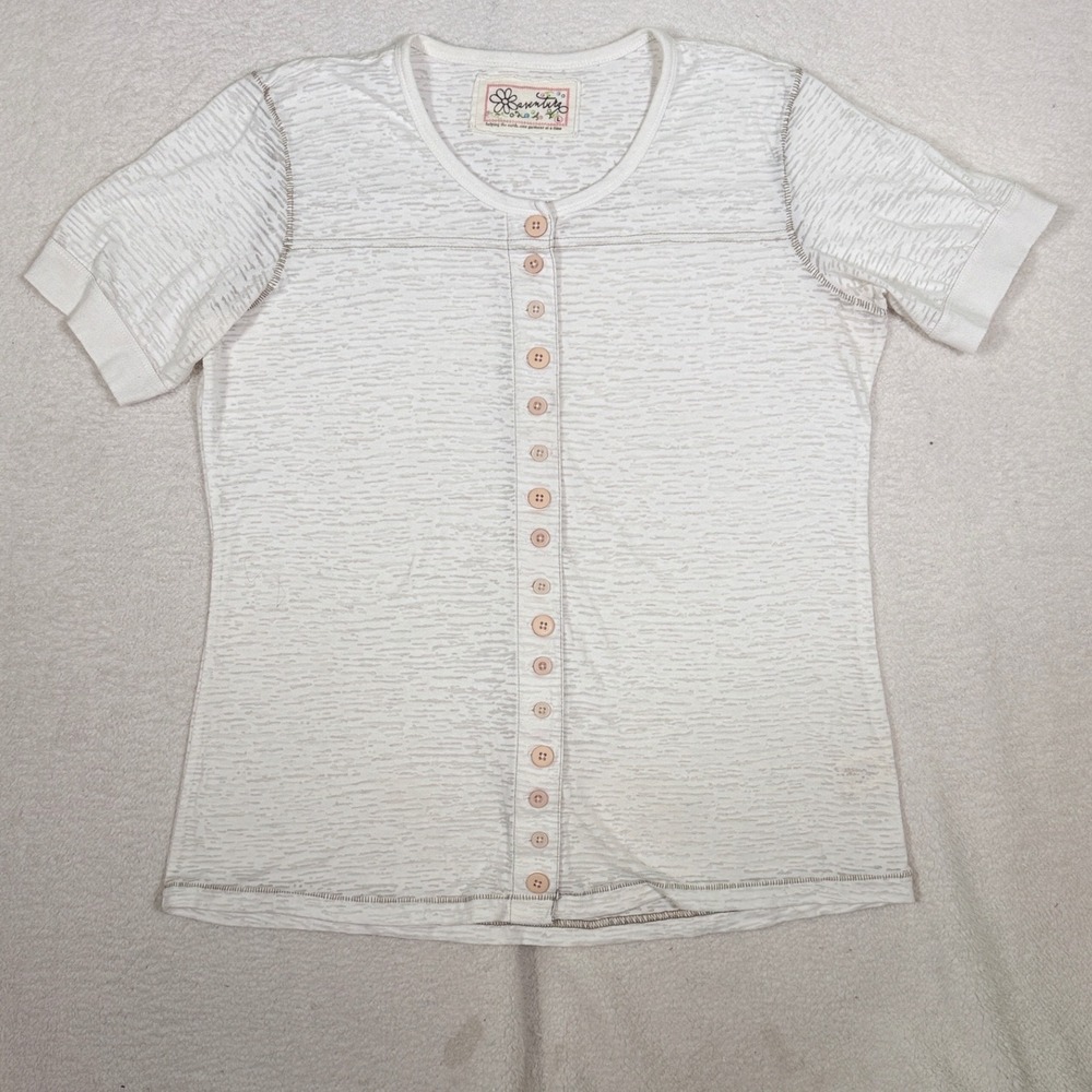 Aventura Clothing Button Front  Henley Shirt Womens‎ L White Short Sleeve Beach